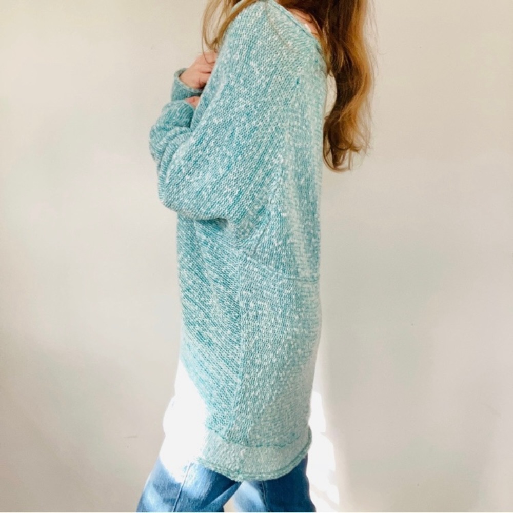 Free People Teal Scoop Neck Slouchy Sweater Dress Blue Turquoise Comfycore - Picture 2 of 13